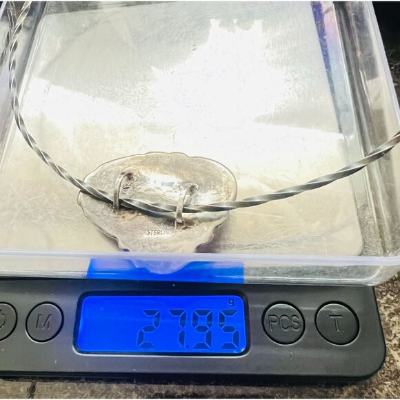 Vtg Picture Jasper Pendant Artisan Silver 925 Necklace Southwest Twisted Torque - Picture 11 of 11